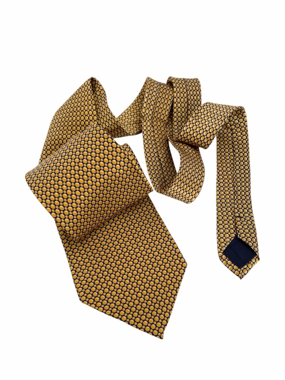 Valentino Giovanni Necktie Mens Pure Silk Italy Gold Black Geometric Dot Tie 90s